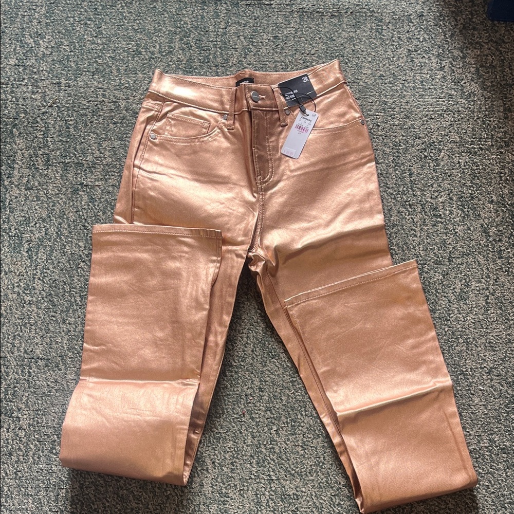 Metallic rose Gold Women Jeans express size 2r sky rise mid rise